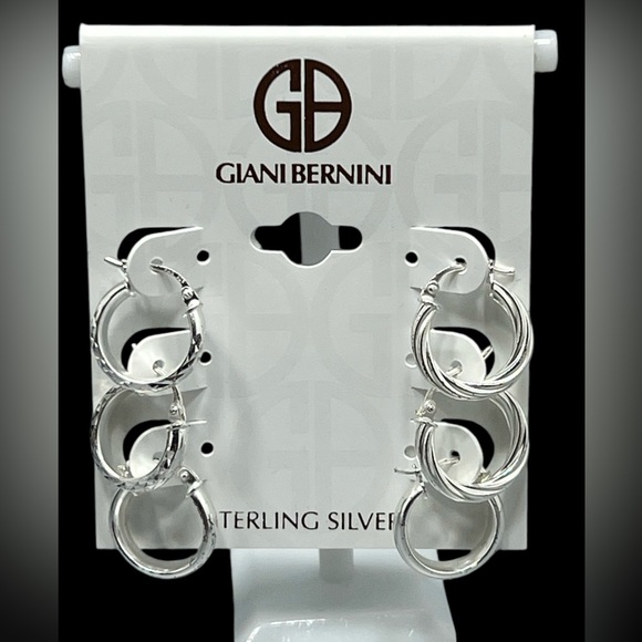 Giani Bernini Sterling Silver 3 Hoop Earrings Set - Picture 1 of 6